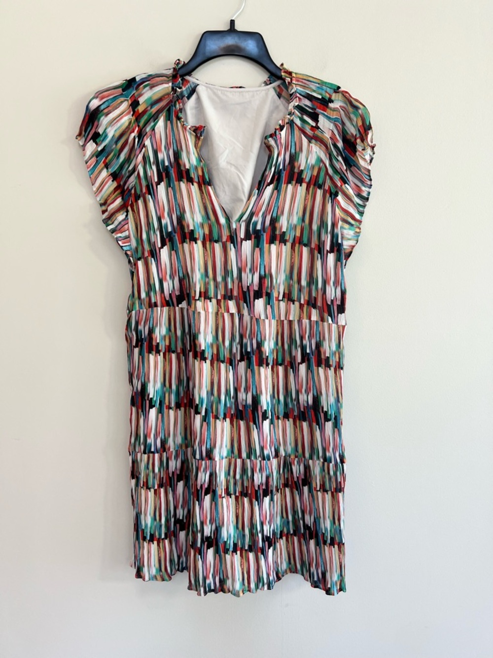 Marie Oliver Vanessa Watercolors Striped Keyhole Ruffle Silk Dress, Rainbow, S - Picture 3 of 11
